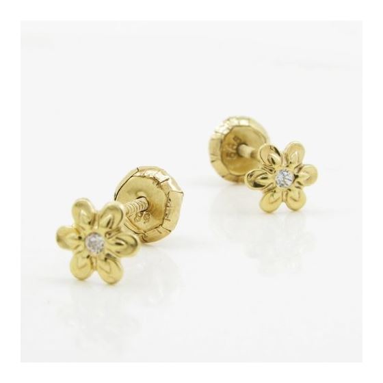 14K Yellow gold Fancy flower cz stud earrings for Children/Kids web184 3