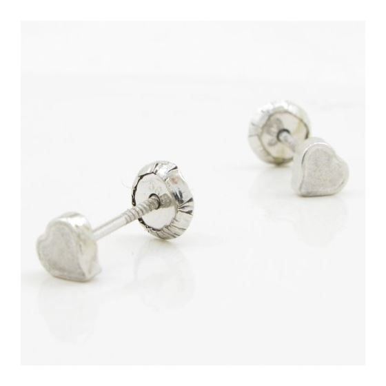 14K White gold Plain heart stud earrings for Children/Kids web219 3