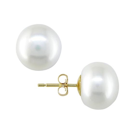 14K Yellow Gold 11-12mm Cultured Freshwater Pearl Earrings