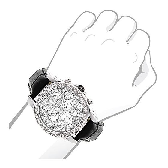 Luxurman Mens Diamond Watch 0.25 ct Freeze Black Genuine Leather Strap 3
