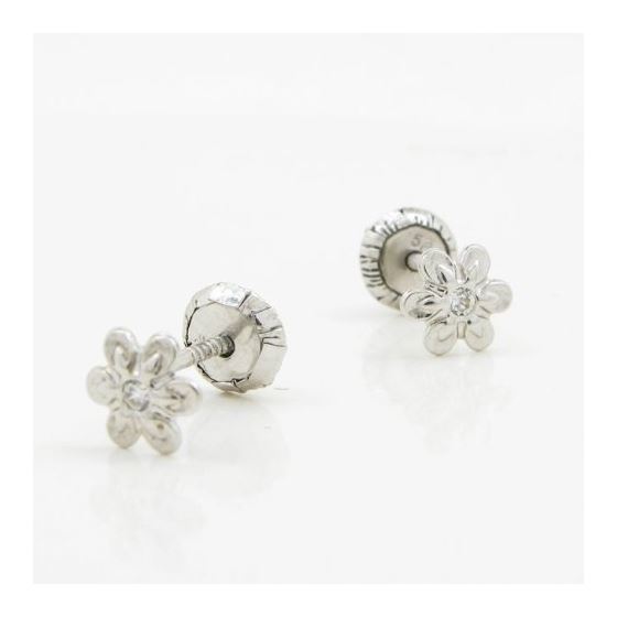 14K White gold Fancy flower cz stud earrings for Children/Kids web183 3