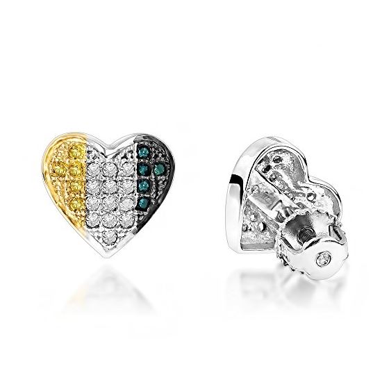 "Silver White Blue Yellow Diamond Heart Earrings (0.3CT