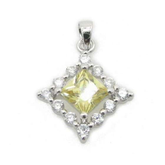 Ladies .925 Italian Sterling Silver fancy pendant with yellow stone Length - 26mm Width - 19mm 1