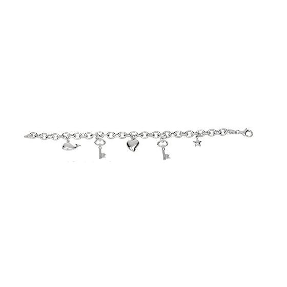Sterling Silver 6.56 mm Wide Round Tube Link Dangle Star Key Heart Whale Fancy Bracelet 7 1/2 Inch L