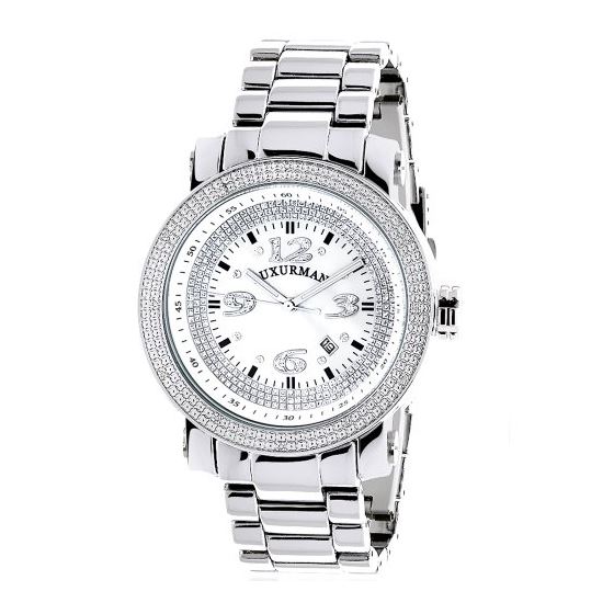 Mens Diamond Watch 0.12 ct Iced Out Luxurman Paved in White Sparkling Stones 1