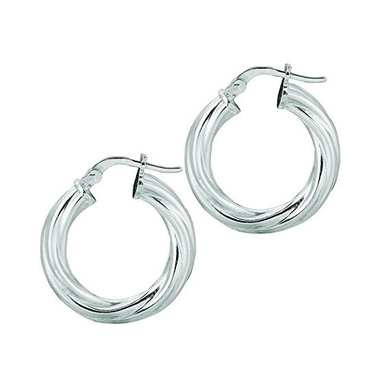 Ladies White Rhodium Silver Twisted Hoop Earring AGE513