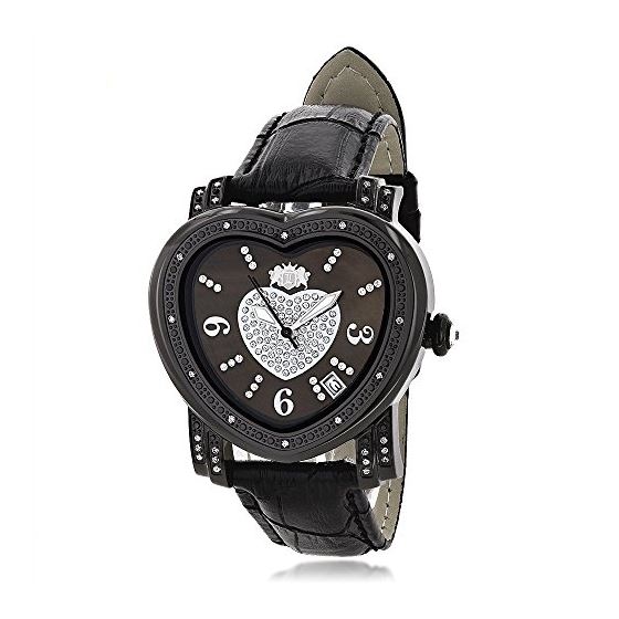 Luxurman Ladies Diamond Heart Watch 0.25ct Black MOP Paved in Sparkling Stones 1