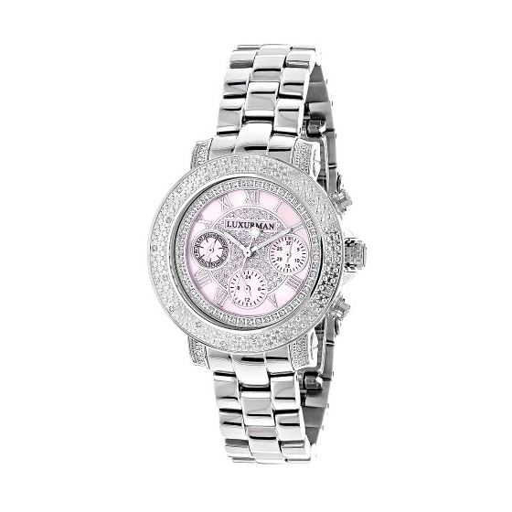 Luxurman Ladies Real Diamond Watch 0.3ct Pink MOP Oversized Womens Watch 1