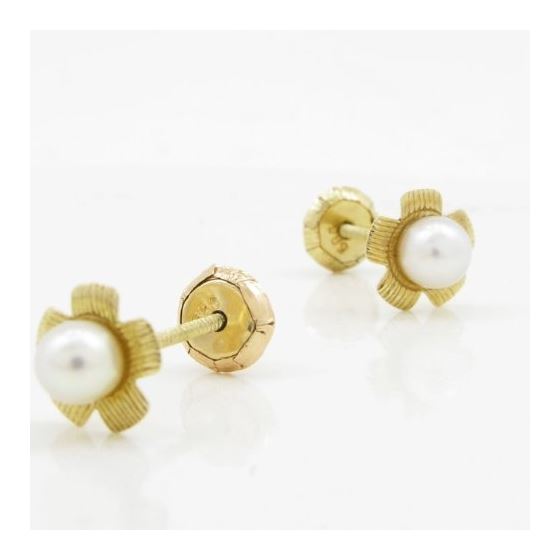 14K Yellow gold Flower pearl stud earrings for Children/Kids web212 3