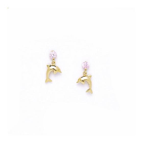 14K Yellow Gold dolphin with stones earrings screw back Size: Actual Image