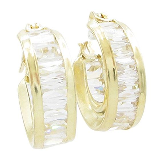 Womens 10k Yellow gold White cz hoop earring ELMI8 1