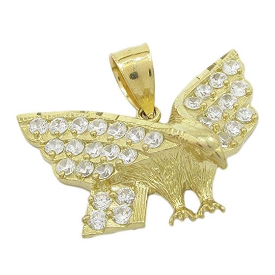 Mens 10k Yellow gold White gemstone eagle charm EGP77 1
