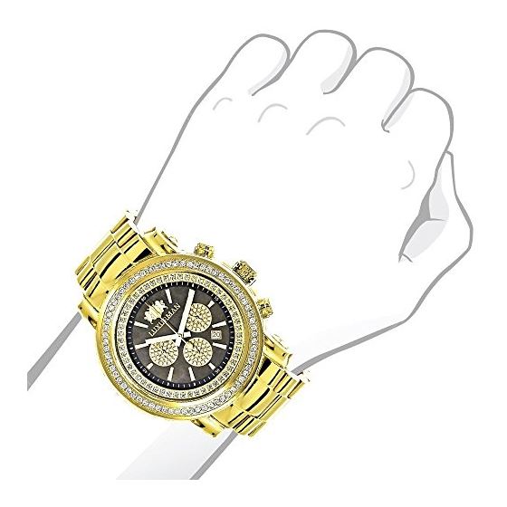 Large Luxurman Real Diamond Bezel Watch 2.5ct Escalade Yellow Gold Plated 3