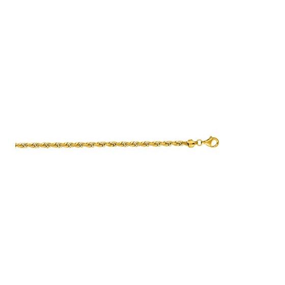 10K 24 inch long Yellow Gold 5.0mm wide Shiny Solid Diamond Cut Royal Rope Chain with Lobster Clasp