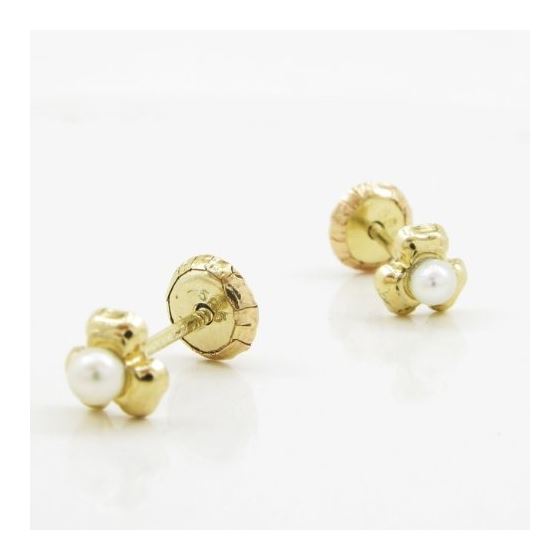 14K Yellow gold Fancy flower pearl stud earrings for Children/Kids web197 3