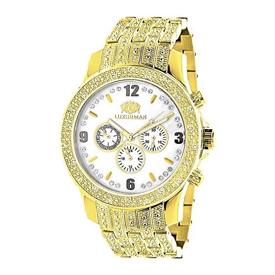 LUXURMAN Mens Diamond Watch 1Ct. Yellow Gold