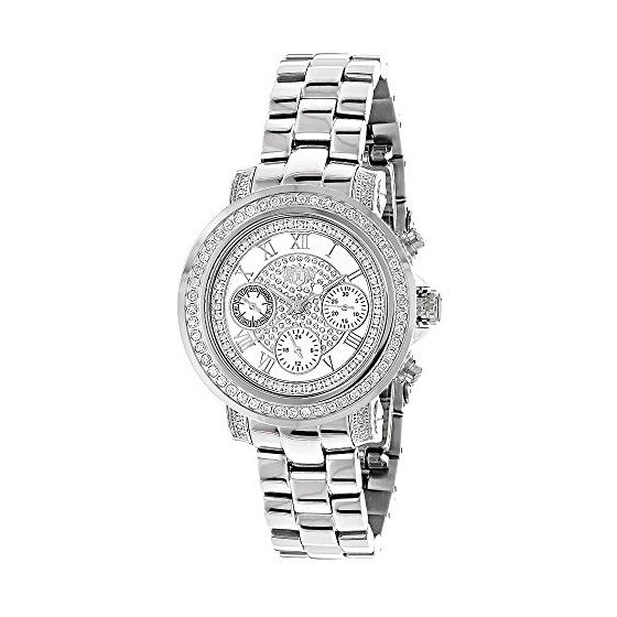 Mens and Ladies Real Diamond Watches 2ct MOP Plated Stainless Steel by Luxurman 1