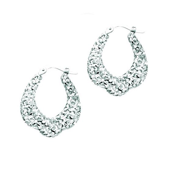 14K White Gold Ladies Hoop Earrings WER942