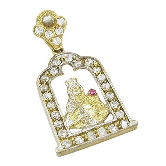 Mens 10k Yellow gold Red and white gemstone mary charm EGP46 1
