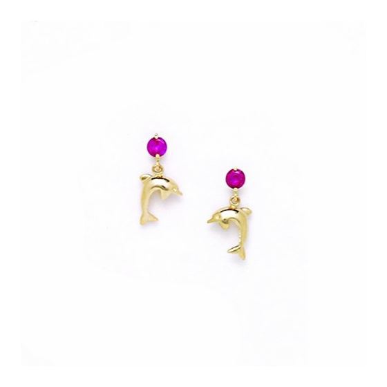 14K Yellow Gold dolphin with stones earrings screw back Size: Actual Image