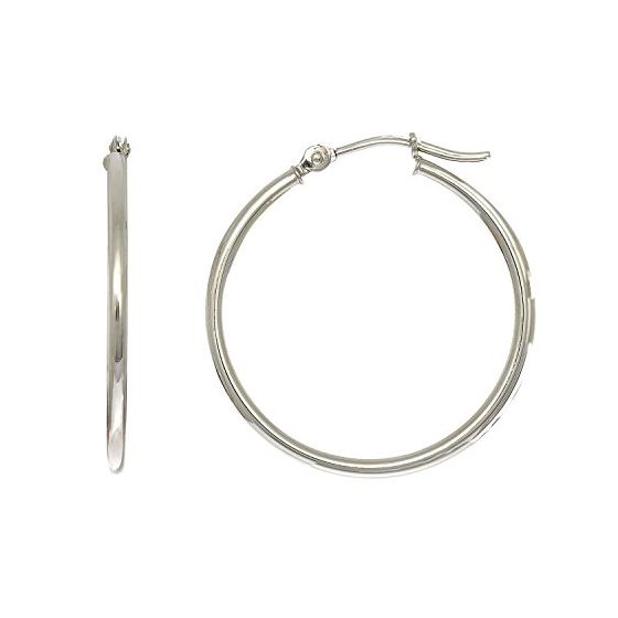 14K White Gold Ladies Shiny Hoop Earrings WLT263