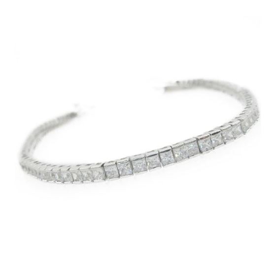 Ladies .925 Italian Sterling Silver princess cut cz bracelet Length - 8 inches Width - 3mm 1