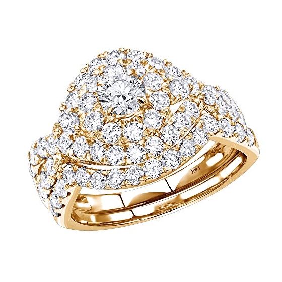 14K Gold Double Halo Diamond Engagement Ring Set 2