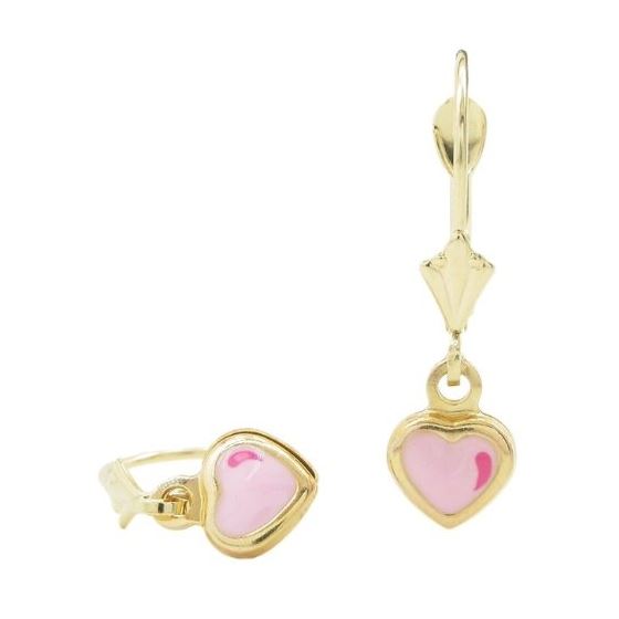 14K Yellow gold Heart chandelier earrings for Children/Kids web462 1