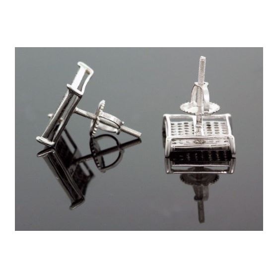 .925 Sterling Silver White Square White and Black Onyx Crystal Micro Pave Unisex Mens Stud Earrings 