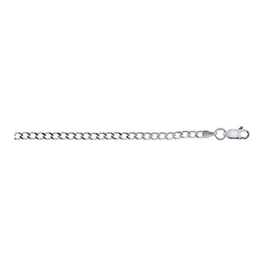 Silver with Non-Rhodium Finish 2.7mm wide Shiny Diamond Cut Curb Chain with Lobster Clasp
