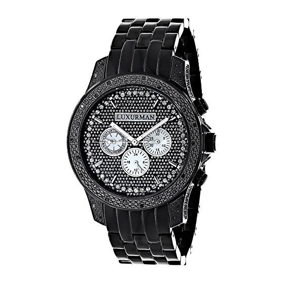 Mens Black Diamond Watch 0.50Ct LUXURMAN Designer