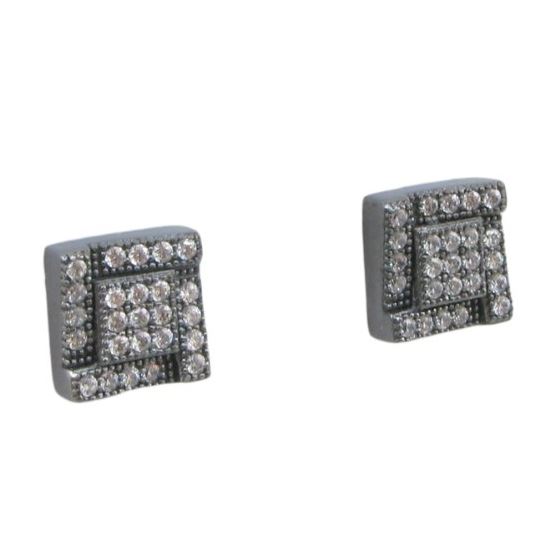 Mens .925 sterling silver White and black 5 row square earring MLCZ136 4mm thick and 7mm wide Size 1