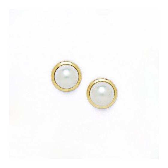 14K Yellow Gold genuine pearl and cz earrings screw back Size: Actual Image