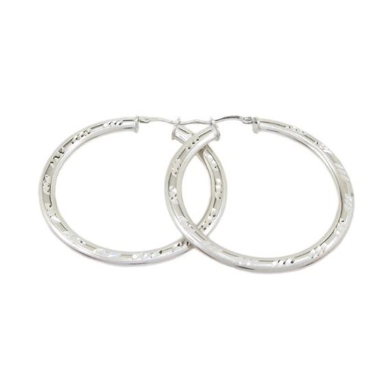 Round silver diamond cut hoop earring SB71 45mm tall and 44mm wide 1