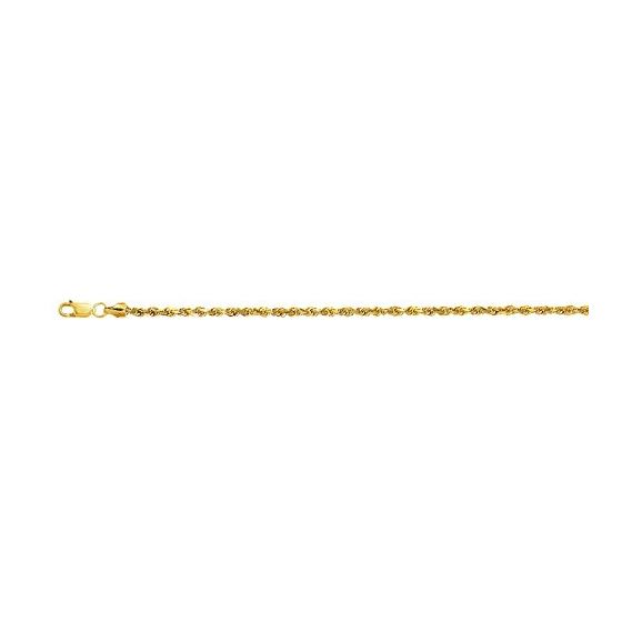 "10K Yellow Gold 2.5mm wide Diamond Cut Hollow Sparkle Rope Chain with Lobster Clasp 22"""