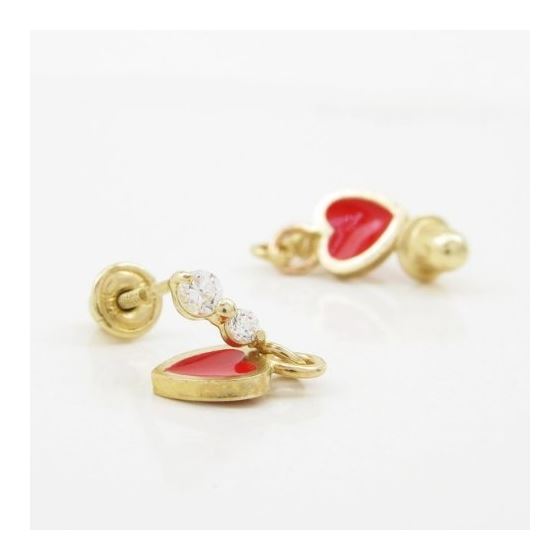 14K Yellow gold Thin heart cz chandelier earrings for Children/Kids web508 3