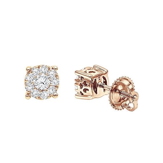 Ladies 14K Gold Cluster Diamond Stud Earrings 0.35