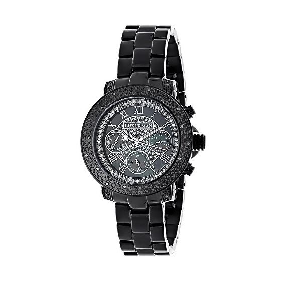 Mens Ladies Diamond Watches: Luxurman Black Band Genuine Diamond Watch 0.3ct 1