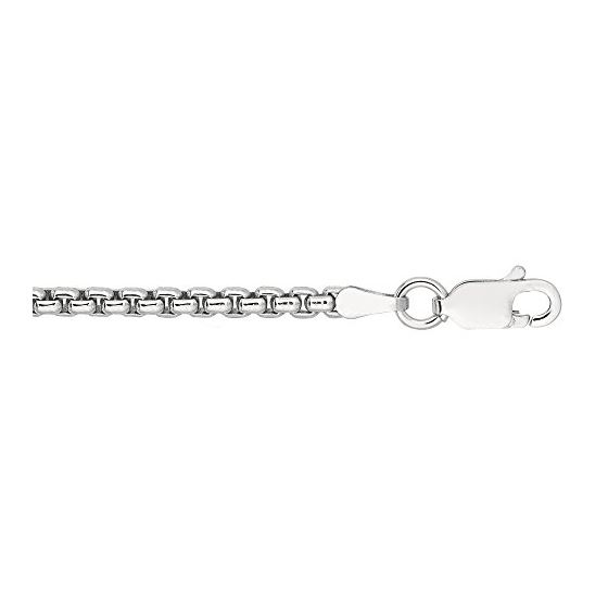 Silver with Rhodium Finish 2.0mm wide Diamond Cut Round Box Chain with Lobster Clasp 22 Inch Long