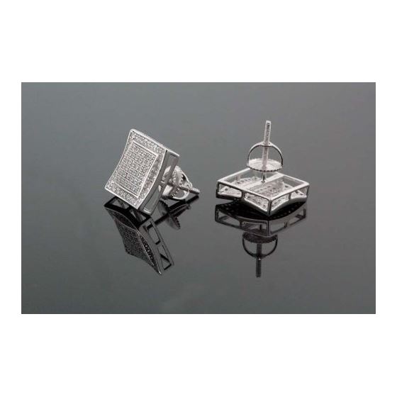 .925 Sterling Silver White Square White Crystal Micro Pave Unisex Mens Stud Earrings 3