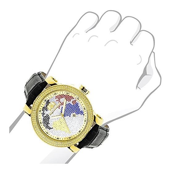 Luxurman Watches World Map Mens VS Diamond Watch .18ct Paved Multicolor Stones 3