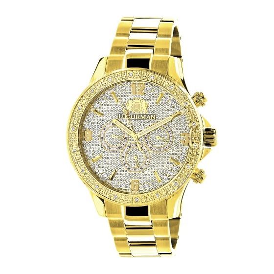 Luxurman Liberty Mens Genuine Diamond Watch 0.2ct Yellow Gold Plated Band 1