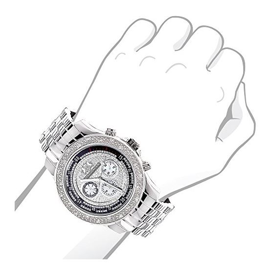 Luxurman Mens Diamond Watch 0.25ct on the Bezel of the Stainless Steel Case. 3