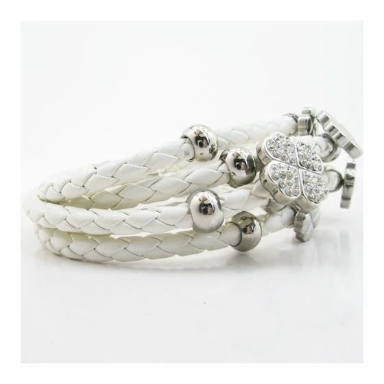 Womens White Band Flower Braided Bracelet CBBR1-3