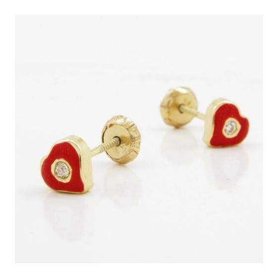 14K Yellow gold Heart cz stud earrings for Children/Kids web135 3