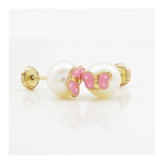 14K Yellow gold Butterfly pearl stud earrings for Children/Kids web82 3