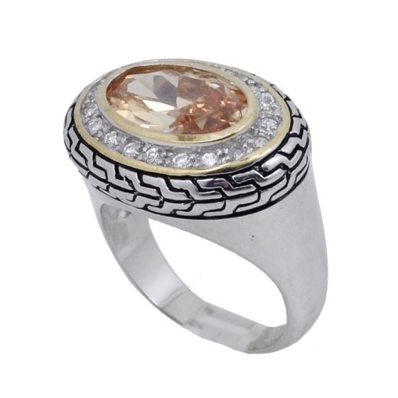"Ladies .925 Italian Sterling Silver Spring citrine synthetic gemstone ring SAR37 6