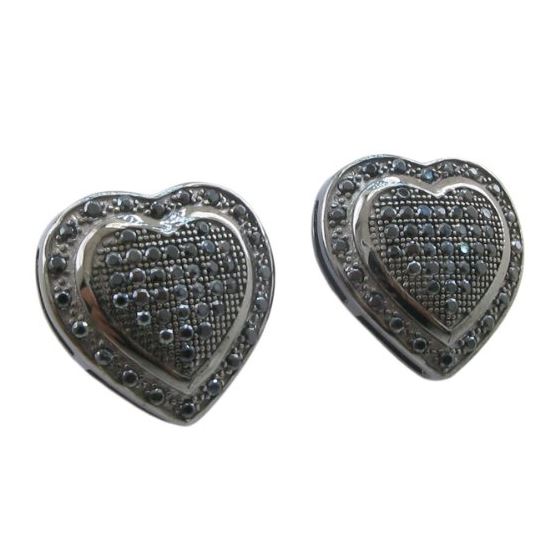 Womens .925 sterling silver Black heart earring 5mm thick and 14mm wide Size 1