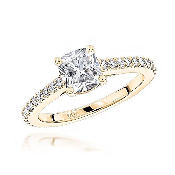 Ladies Classic 14K Cushion Natural Diamond Engagem