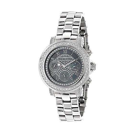 Luxurman Mens Genuine Diamond Watches: Plated Platinum Chronograph Watch 2ct 1